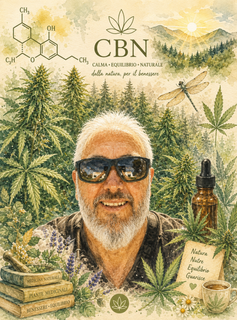 Ritratto del fondatore di Special Gold CBD immerso in una coltivazione di canapa con Olio di CBN® Full Spectrum, simbolo di qualità, trasparenza e ricerca sui cannabinoidi.
